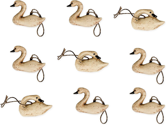 The Country House Collection 9-Piece Distressed Wood Look Miniature Swan Christmas Hanging Ornament #96069