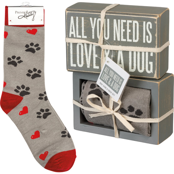 Primitives by Kathy Box Sign & Sock Set - Love And A Dog #105536