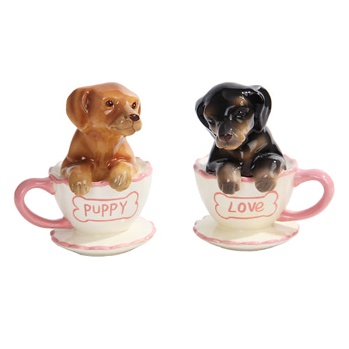 Pacific Giftware Dachshund Puppies Tea Cup Puppy Love Salt and Pepper Shakers Set #10778