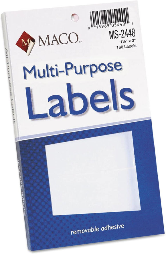 Maco White Rectangular Multi-Purpose Labels, 1-1/2 x 3
