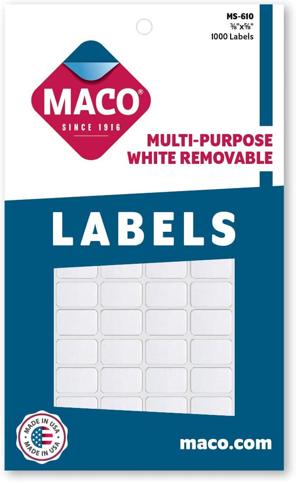 Maco White Rectangular Multi-Purpose Labels, 3/8 x 5/8