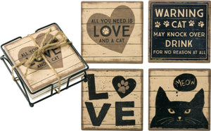 Primitives by Kathy Coaster Set - All You Need Is Love And A Cat #39364