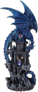 Pacific Giftware 20.75" Guardian Dragon Protecting Castle, Blue #11467