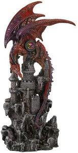 Pacific Giftware 12.75" Guardian Dragon Protecting Castle, Red #11469