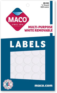 Maco 5/16" Multi-Purpose Labels, White Round #MMR-505