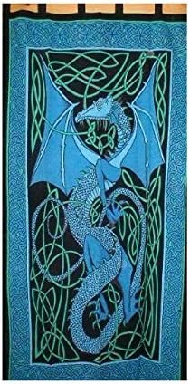 India Arts Celtic Dragon Tab Top Curtain, Blue #CT074-18