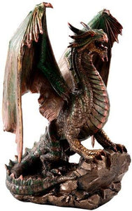 Pacific Giftware 9" Bronzite Dragon Standing on Rock Statue #11544