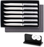 Rada Cutlery 6 Steak Knives Set Plus Knife Sharpener, Silver Handles