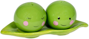 One Hundred 80 Degrees Peas in a Pod Green Ceramic Magnetic Salt and Pepper Shakers 3 Piece Gifting Boxed Set #PJ0346