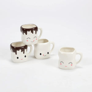 One Hundred 80 Degrees Ceramic Cute Marshmallow Shaped Hot Chocolate Mugs with handle #EM2055, Set of 4