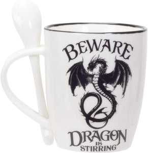 Pacific Giftware 11oz Dragon Stirring Beware Mug and Spoon Set #14023