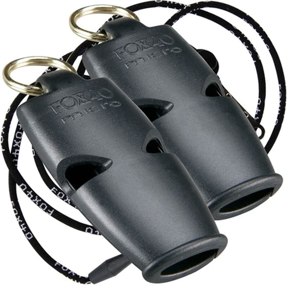 Fox 40 Whistles Micro with lanyard, Black, 2 Pack #9512-0008
