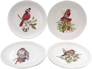 One Hundred 80 Degrees Tabletop CHRISTMAS Bird Plate Plastic Winter Owl Cardinal #ME0415, Set of 4