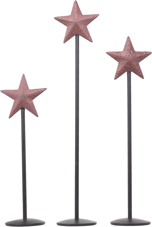 Country House Collection Bitty Burgundy Barn Star Pedestals Set/3 (4