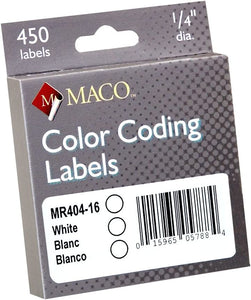 Maco White Color Coding Labels, 1/4" Round #MMR404-16