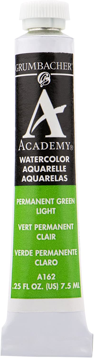 Grumbacher Academy Watercolor Paint, 7.5ml, Permanent Green Light #A162