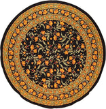 India Arts 70" French Floral Round Cotton Amber on Black #TC109-04