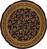 India Arts 88" French Floral Round Cotton Tablecloth, Amber on Black #TC400-01