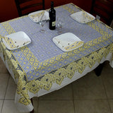 India Arts 72"x72" French Country Geometric Floral Print Tablecloth, Yellow Blue #TC397-07