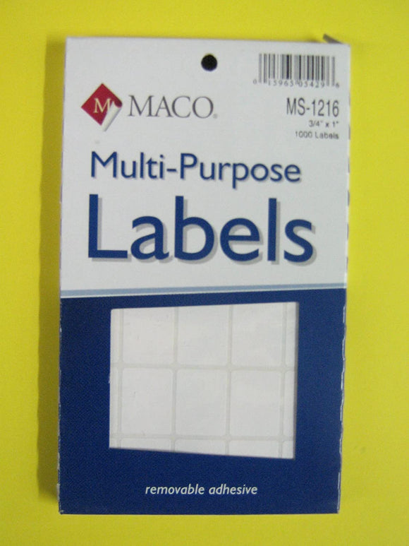 Maco Multi-Purpose Labels, White, 3/4