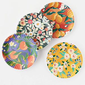 One Hundred 80 Degrees 9" Fruits and Florals Melamine Plates #ME0456, Set of 4
