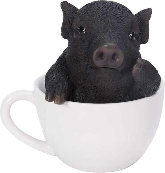 Pacific Giftware Black Pig Piggy Tea Cup Figurine #13308