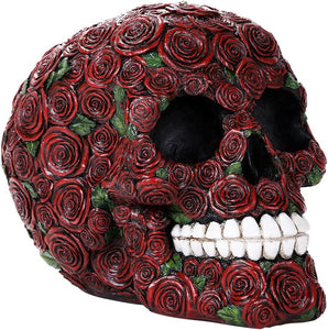 Pacific Giftware 4.75" Red Roses Flower Skull Figurine #12518