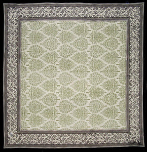 India Arts 70"x70" French Floral Cotton Tablecloth, Olive & Black #TC397-08