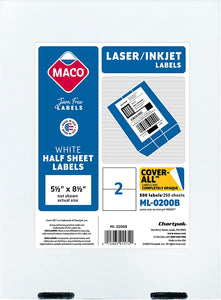 Maco 5-1/2" x 8-1/2" Laser/Ink Jet Labels, White #MML-0200B