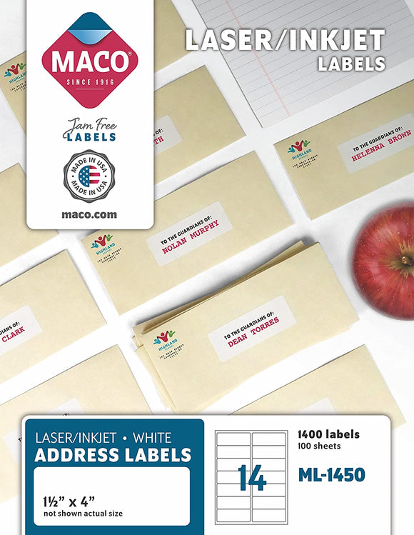 Maco White Address Labels, 1-1/2