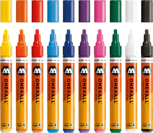 Molotow ONE4ALL Acrylic Paint Marker Set, 10 Basic Colors, 4mm #200.456