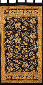 India Arts 44"x88" French Floral Tab Top Curtain, Amber/Black #CT109-04