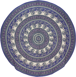 India Arts 72" Blue Indian Mandala Round Cotton Tablecloth #TC361
