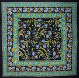 India Arts 70"x70" French Floral Square Cotton Tablecloth, Blue on Black #TC391-03