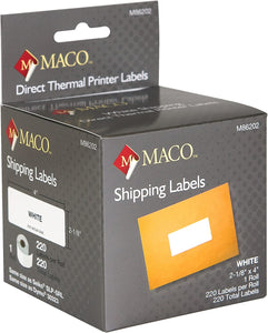 Maco 2-1/8" x 4" Direct Thermal Printer Shipping Labels, White #M86202