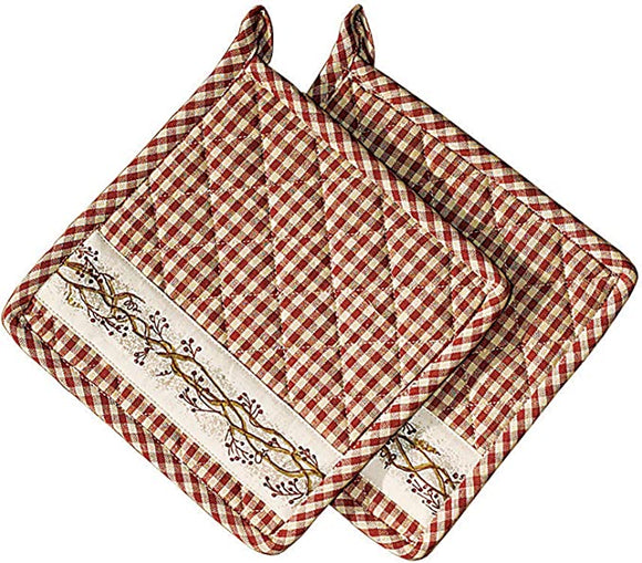 Country House Collection  Burgundy Berry Vine Potholder #30023, 8 x 8