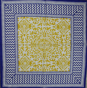 India Arts 18"x18" French Country Geometric Print Tablecloth, Yellow Blue #TN397-02