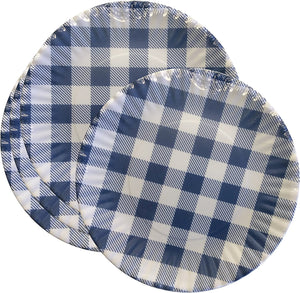 One Hundred 80 Degrees "What Is It?" 7.5" Melamine Reusable Blue & White Gingham Checkered Picnic/Dinner Plate #ME0330, Set of 4