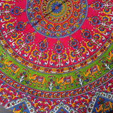 India Arts 90" Round Elephant Mandala Floral Print, Red #TC410-02