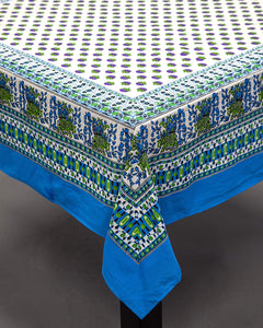 India Arts 60"x60" Print Square Cotton Tablecloth, Cerulean Blue #TC391-06