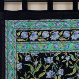 India Arts 44" x 88" French Floral Tab Top Curtain, Black/Blue #CT109-03
