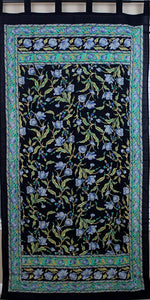India Arts 44" x 88" French Floral Tab Top Curtain, Black/Blue #CT109-03