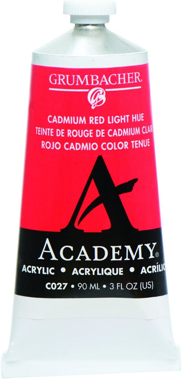 Grumbacher Academy Acrylic Paint, Gloss, 90ml, Cadmium Red Light Hue #C027